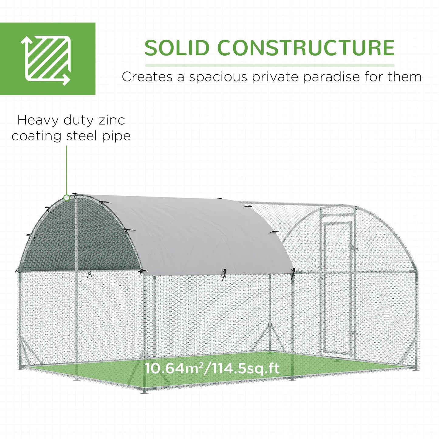 '-PawHut Galvanized Large Metal Chicken Coop Cage, Walk-in Enclosure Poultry Hen Run, 9.2' x 12.5' x 6.5' House Playpen with Cover for Outdoor, Silver - Outdoor Style Company