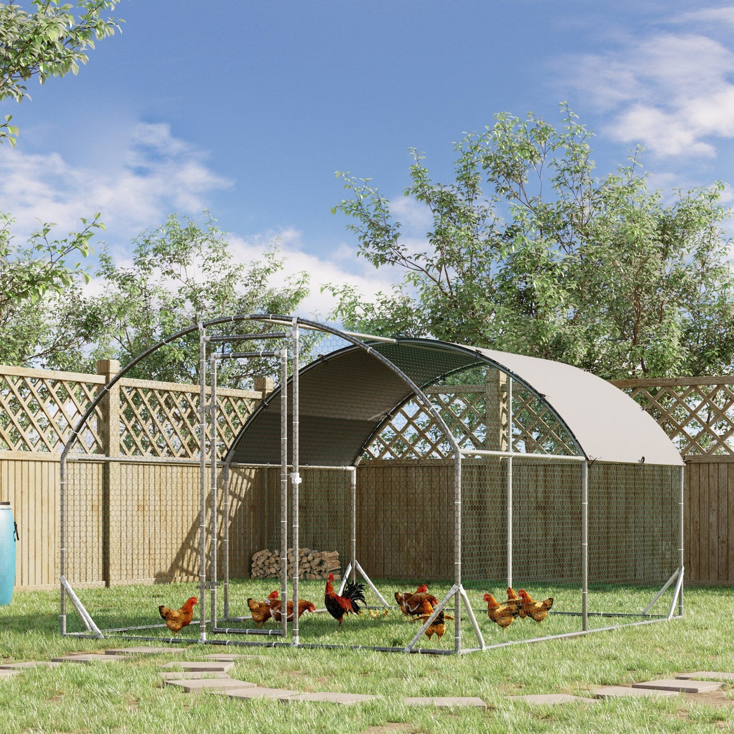 '-PawHut Galvanized Large Metal Chicken Coop Cage, Walk-in Enclosure Poultry Hen Run, 9.2' x 12.5' x 6.5' House Playpen with Cover for Outdoor, Silver - Outdoor Style Company