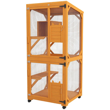 Miscellaneous - PawHut Large Cat House for 1 - 3 Cats on Wheels Wooden Catio Enclosure Orange - Outdoor Style Company