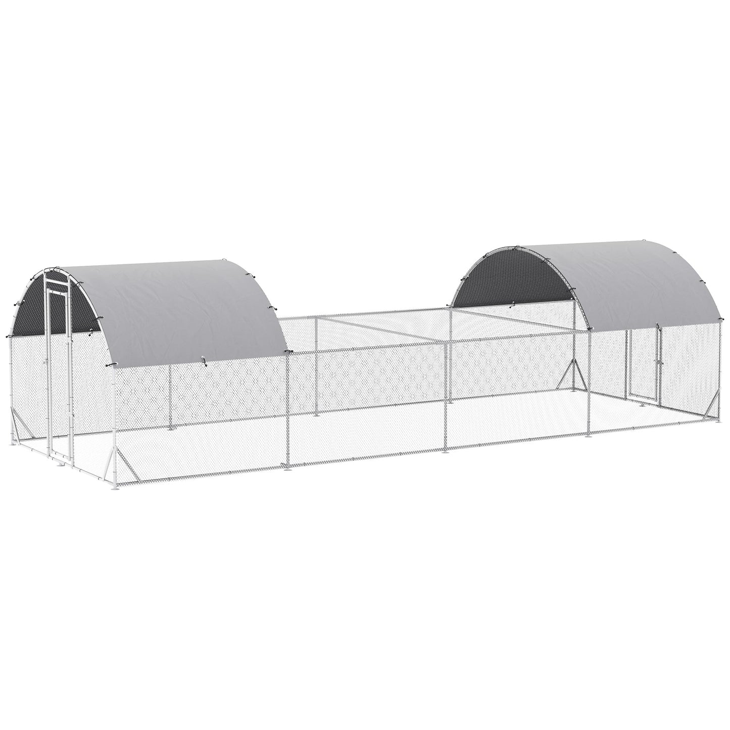 -PawHut Large Metal Chicken Run with Water-Resistant and Anti-UV Cover, Door, for 20-24 Chickens, Silver - Outdoor Style Company
