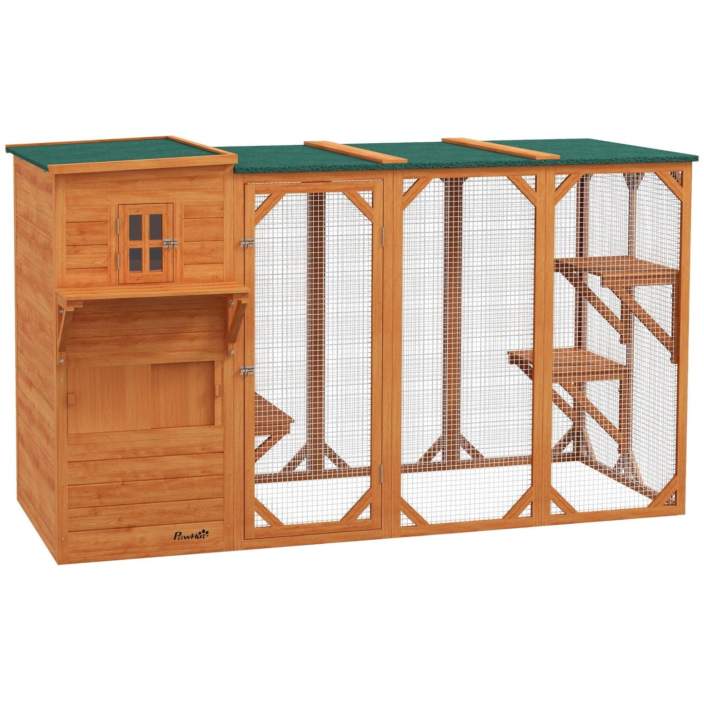 '-PawHut Large Outdoor Cat House for 3 Kitties, Multi-Level Design with Big Hiding Areas, 2 Stories & Multiple Platforms Cat Condo, Orange - Outdoor Style Company