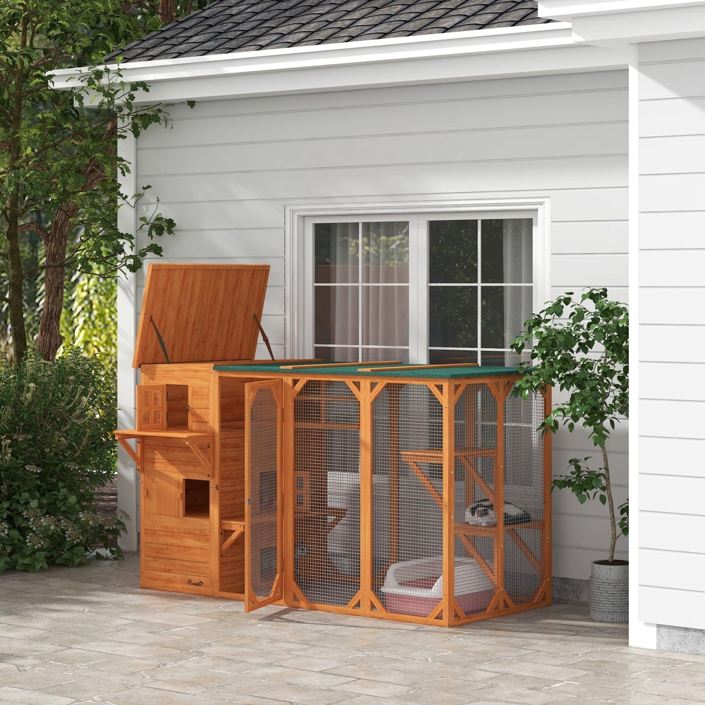 '-PawHut Large Outdoor Cat House for 3 Kitties, Multi-Level Design with Big Hiding Areas, 2 Stories & Multiple Platforms Cat Condo, Orange - Outdoor Style Company