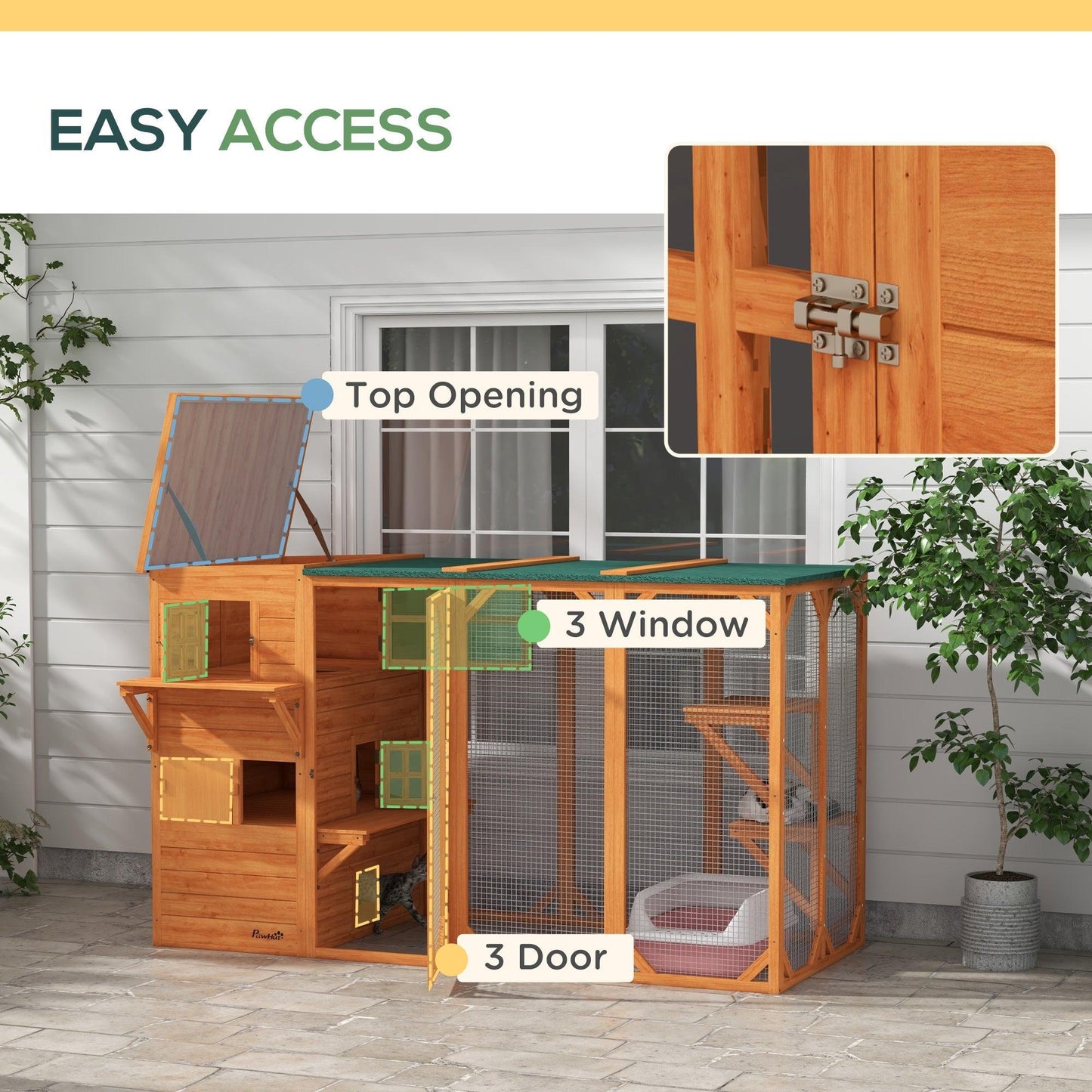 '-PawHut Large Outdoor Cat House for 3 Kitties, Multi-Level Design with Big Hiding Areas, 2 Stories & Multiple Platforms Cat Condo, Orange - Outdoor Style Company