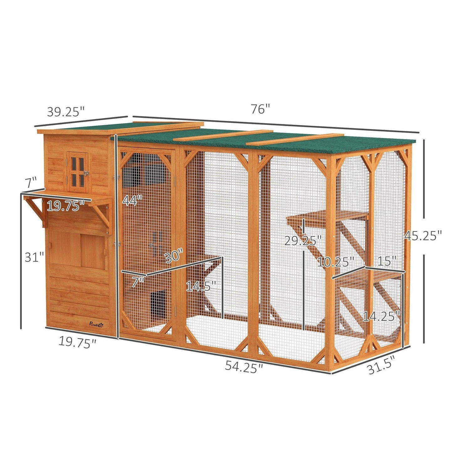 '-PawHut Large Outdoor Cat House for 3 Kitties, Multi-Level Design with Big Hiding Areas, 2 Stories & Multiple Platforms Cat Condo, Orange - Outdoor Style Company