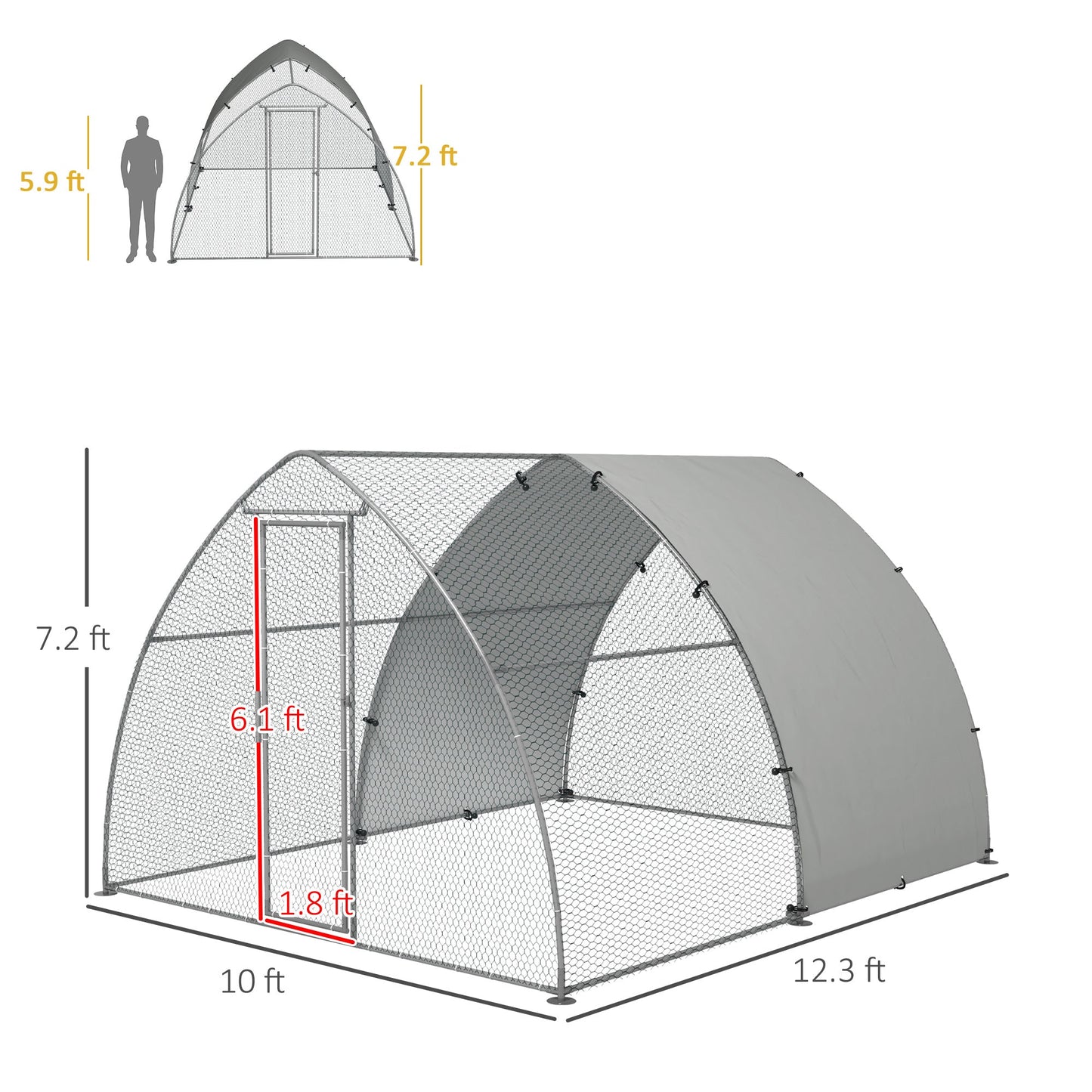 '-PawHut Metal Chicken Coop with Waterproof and Anti-UV Cover, Walk in Poultry Cage Outdoor for 8-12 Chickens, 10' x 12.3' x 7.2' - Outdoor Style Company