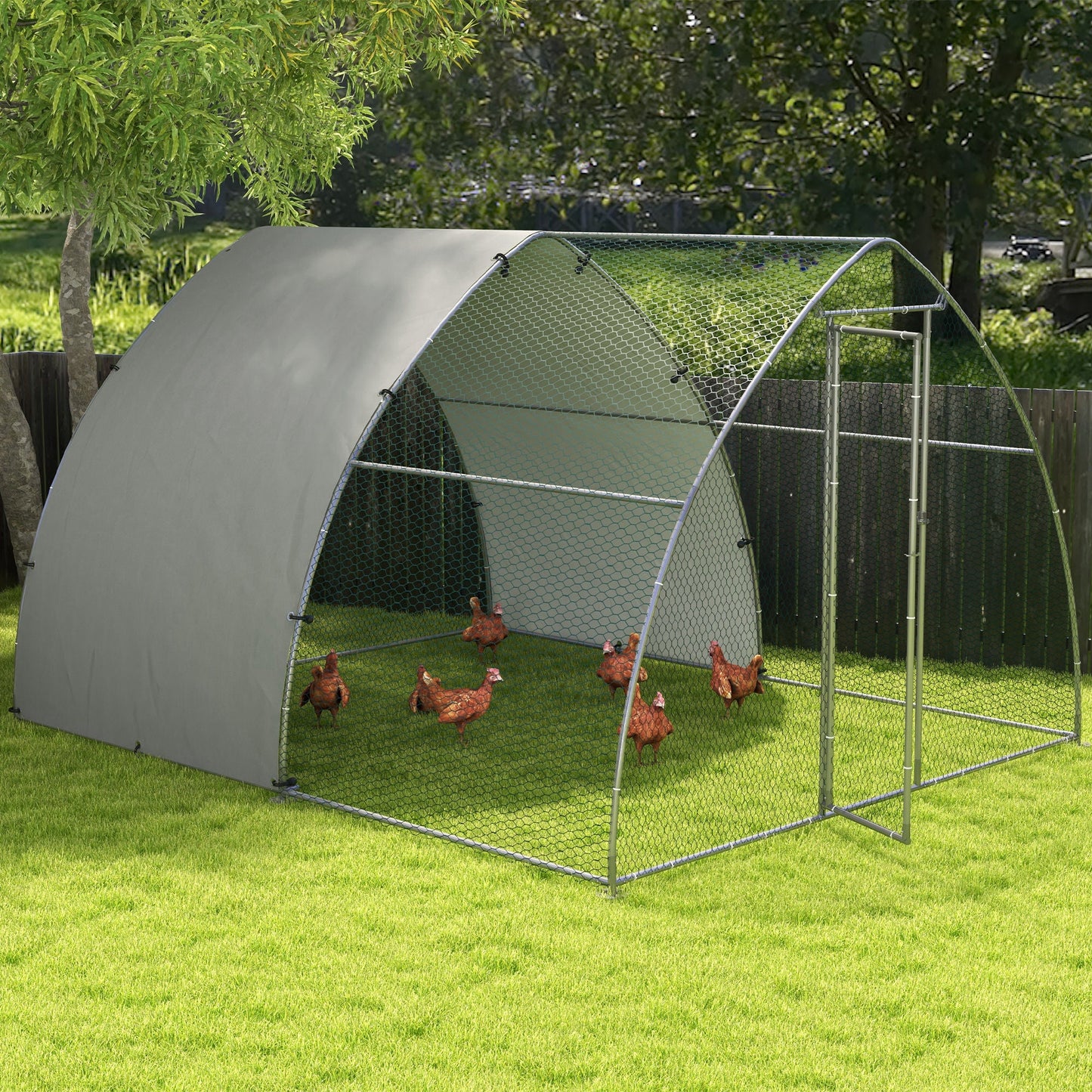 '-PawHut Metal Chicken Coop with Waterproof and Anti-UV Cover, Walk in Poultry Cage Outdoor for 8-12 Chickens, 10' x 12.3' x 7.2' - Outdoor Style Company