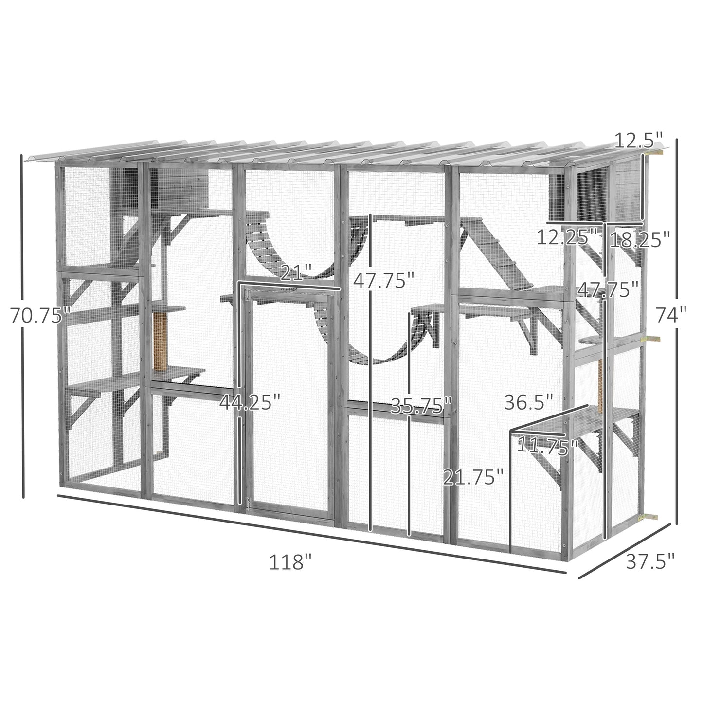 '-PawHut Outdoor Cat Cages Enclosures, Wooden Outdoor Cat House, Weather Protection Roof, Cat Shelter Kitten Playpen with Shelves & Bridges - Outdoor Style Company