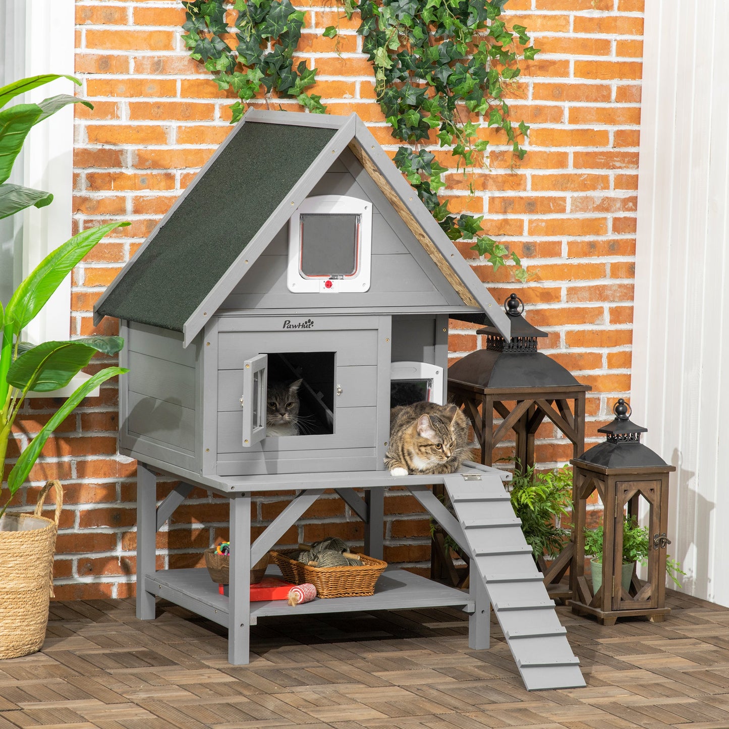 '-PawHut Outdoor Cat House with Terrace, 3-Story Feral Cat House with Weather Resistant Roof, Wooden Cat Shelter with Escape Doors Ramps, Resting Condos - Outdoor Style Company