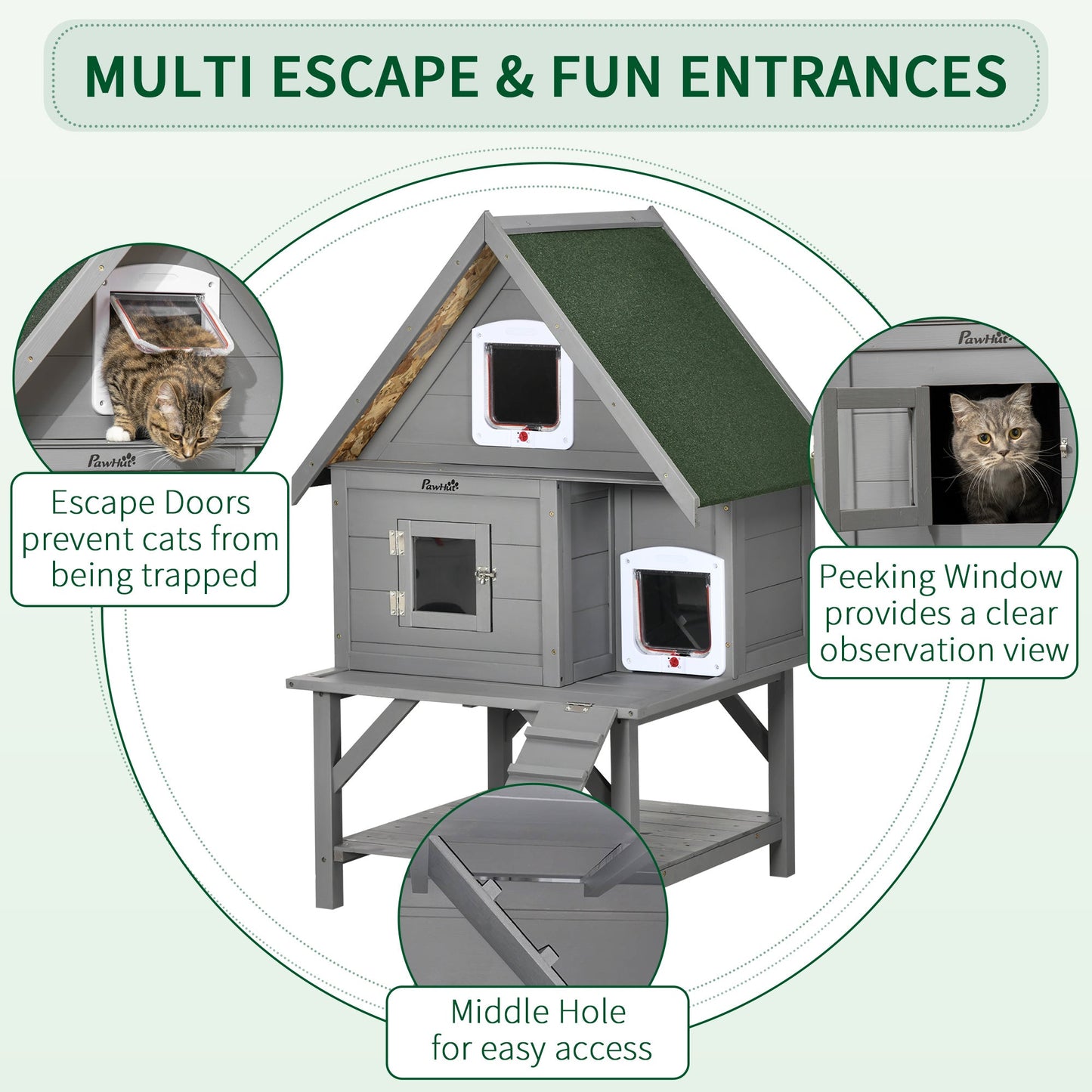 '-PawHut Outdoor Cat House with Terrace, 3-Story Feral Cat House with Weather Resistant Roof, Wooden Cat Shelter with Escape Doors Ramps, Resting Condos - Outdoor Style Company