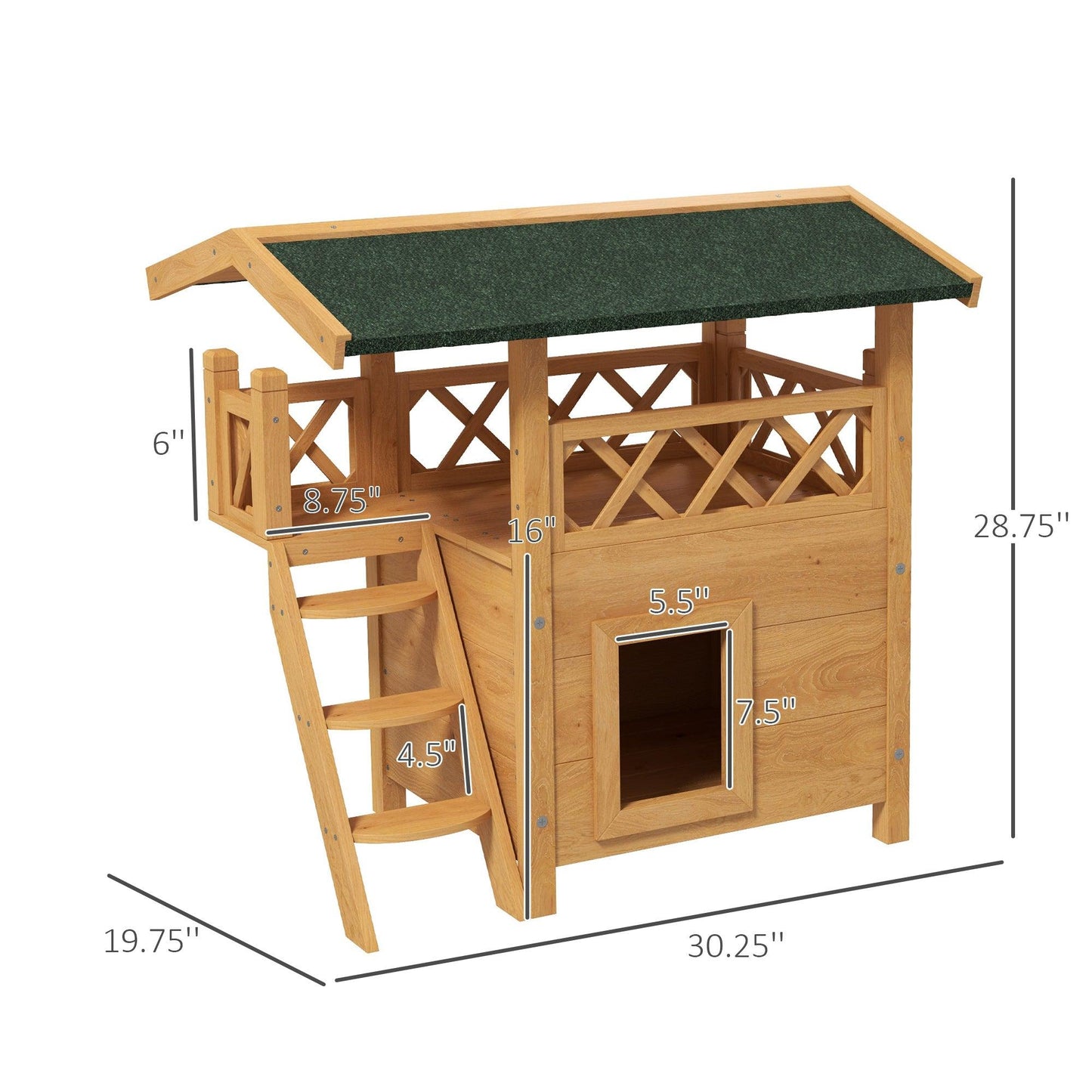 Miscellaneous - PawHut Outdoor Cat House, Wooden Kitten Condo, Natural - Outdoor Style Company