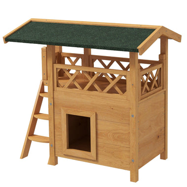 Miscellaneous - PawHut Outdoor Cat House, Wooden Kitten Condo, Natural - Outdoor Style Company