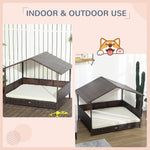 -PawHut Outdoor Dog Bed with Canopy, Rattan Dog Bed with Soft Cushion Removable Cover, for Medium and Large Dogs, Cream White - Outdoor Style Company