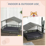 -PawHut Outdoor Dog Bed with Canopy, Rattan Dog Bed with Soft Cushion Removable Cover, for Medium and Large Dogs, Gray - Outdoor Style Company