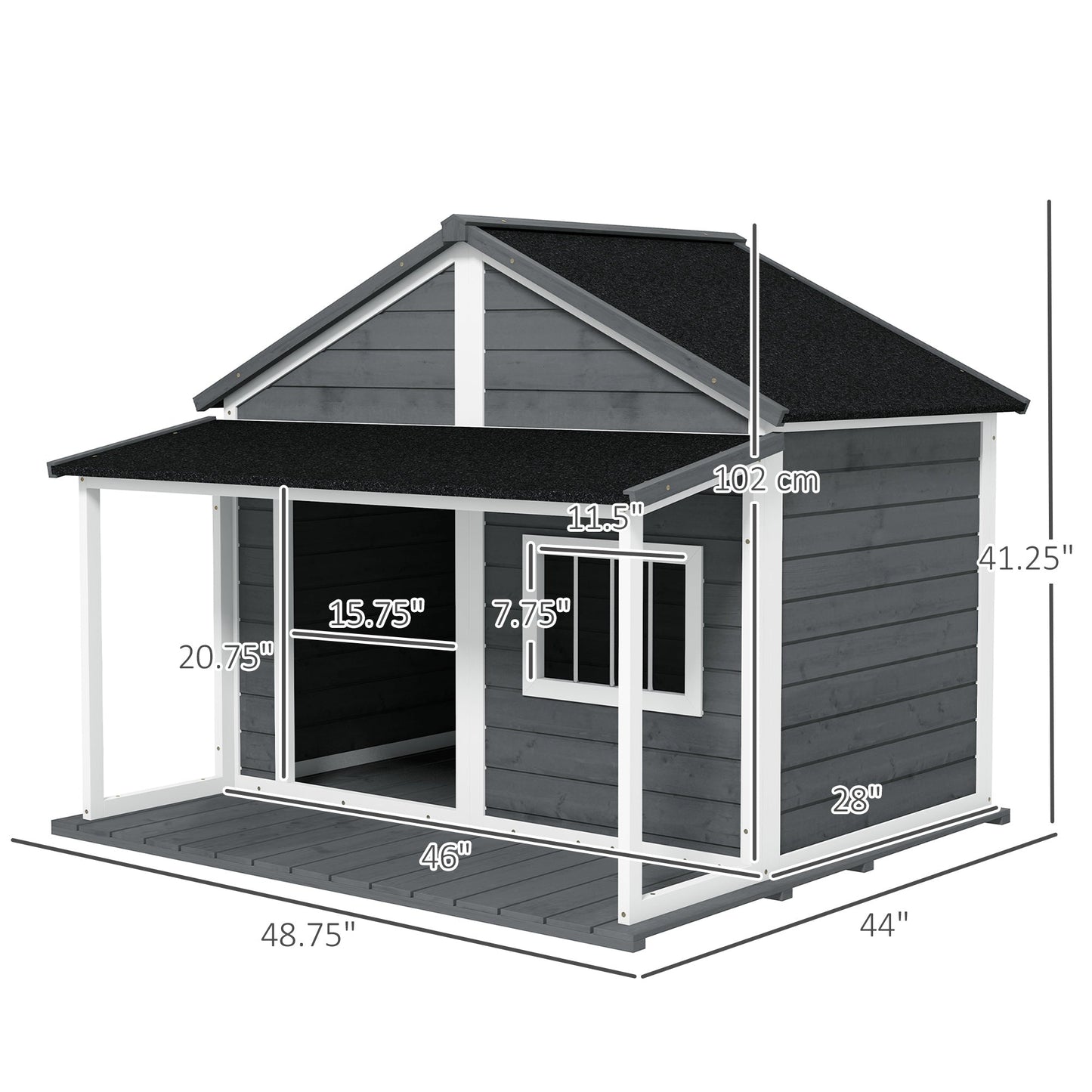 '-PawHut Outdoor Dog House Cabin Style for Medium/Large Dogs, Wooden Raised Pet Kennel with Asphalt Roof,Loading 53 lbs., Gray - Outdoor Style Company