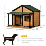 '-PawHut Outdoor Dog House Wooden Raised Pet Kennel with Asphalt Roof, Front Door, Side Window, Porch for Medium/Large Dogs, Yellow - Outdoor Style Company