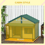 '-PawHut Outdoor Dog House Wooden Raised Pet Kennel with Asphalt Roof, Front Door, Side Window, Porch for Medium/Large Dogs, Yellow - Outdoor Style Company