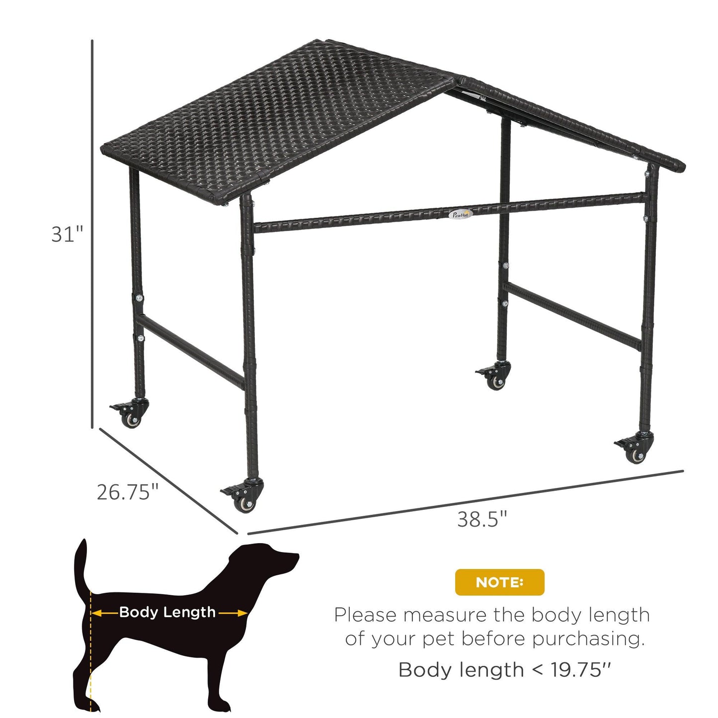 '-PawHut Outdoor Dog Shelter with Wheels, Portable Wicker Animal Shelter for Small and Medium Sized Dogs, Dark Brown - Outdoor Style Company