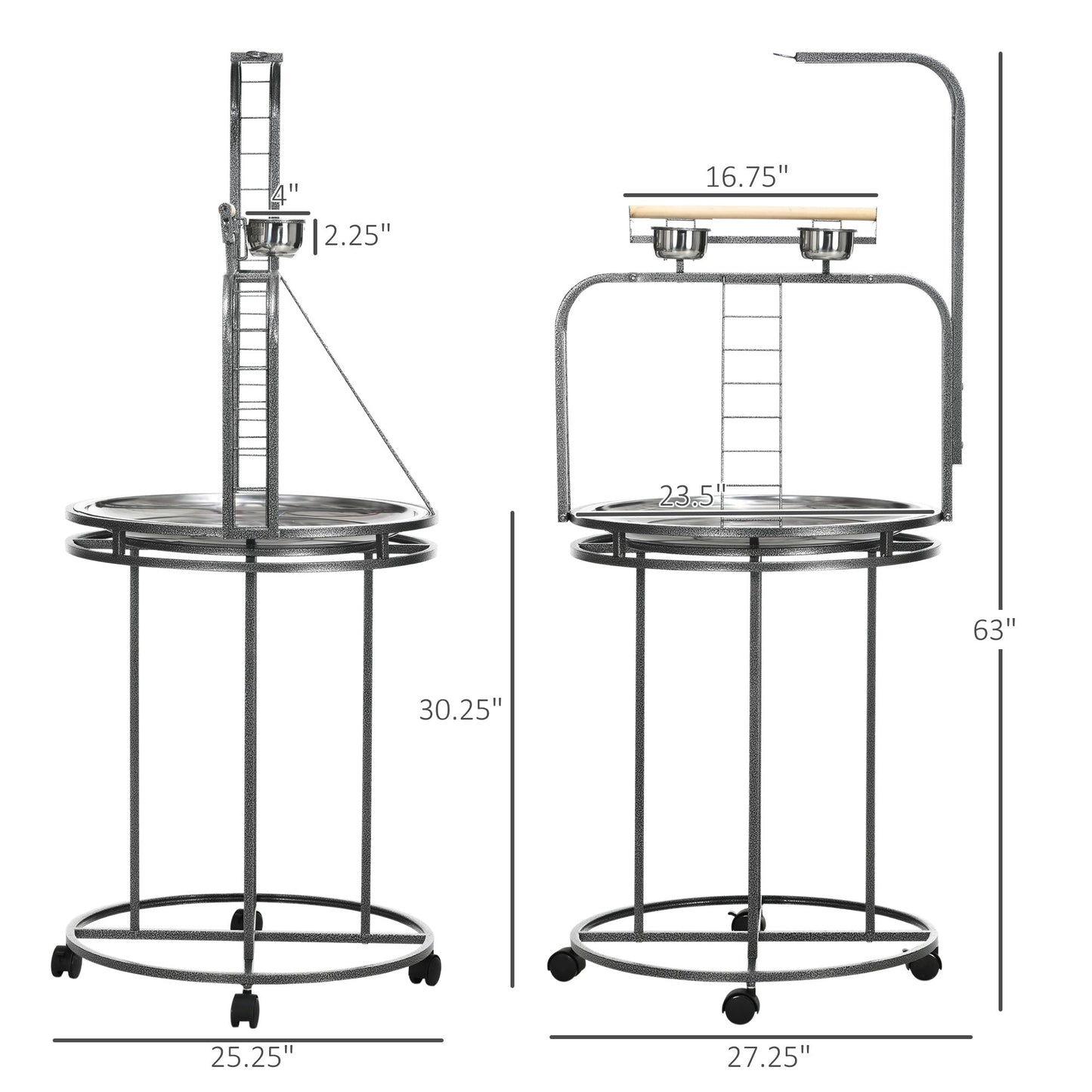 '-PawHut Parrot Stand Large Bird Perch Stand with Toy Hook & 3 Ladders, Parrot Perch, Bird Wooden Stand, Gray - Outdoor Style Company