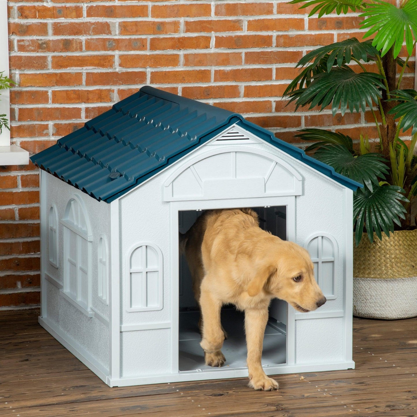 Miscellaneous - PawHut Pet House Water Resistant Puppy Shelter with Door for Indoor Outdoor, Easy to Assemble, for Large Dogs, Blue - Outdoor Style Company