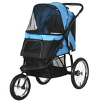 '-PawHut Pet Stroller for Small and Medium Dogs, 3 Big Wheels Foldable Cat Stroller with Adjustable Canopy, Safety Tether, Storage Basket, Blue - Outdoor Style Company