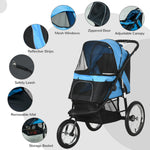 '-PawHut Pet Stroller for Small and Medium Dogs, 3 Big Wheels Foldable Cat Stroller with Adjustable Canopy, Safety Tether, Storage Basket, Blue - Outdoor Style Company