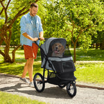 '-PawHut Pet Stroller for Small Dogs with Adjustable Canopy, 3 Big Wheels, Foldable Cat Stroller with Safety Tether, Storage Basket, Gray - Outdoor Style Company