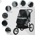 '-PawHut Pet Stroller for Small Dogs with Adjustable Canopy, 3 Big Wheels, Foldable Cat Stroller with Safety Tether, Storage Basket, Gray - Outdoor Style Company