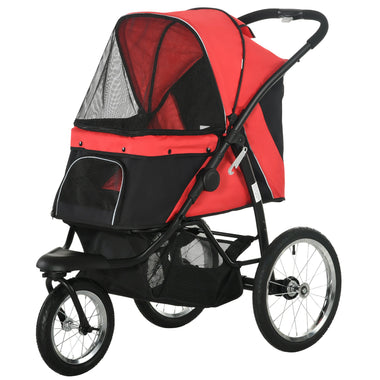 -PawHut Pet Stroller for Small Dogs with Adjustable Canopy, 3 Big Wheels - Red - Outdoor Style Company