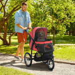 '-PawHut Pet Stroller for Small Dogs with Adjustable Canopy, 3 Big Wheels - Red - Outdoor Style Company