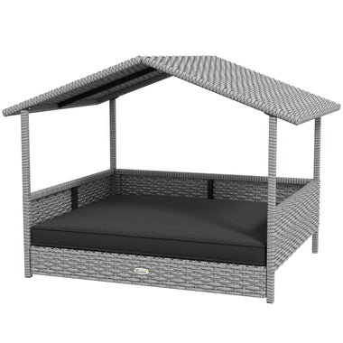 Outdoor Kennels - PawHut Wicker Dog House Outdoor with Canopy, Rattan Dog Bed with Water - resistant Cushion, for Small and Medium Dogs, Gray - Outdoor Style Company