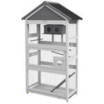 '-PawHut Wooden Bird Aviary with Slide-Out Tray, Birdhouse, Ladder, Perches for Finches, Parakeets, Gray - Outdoor Style Company