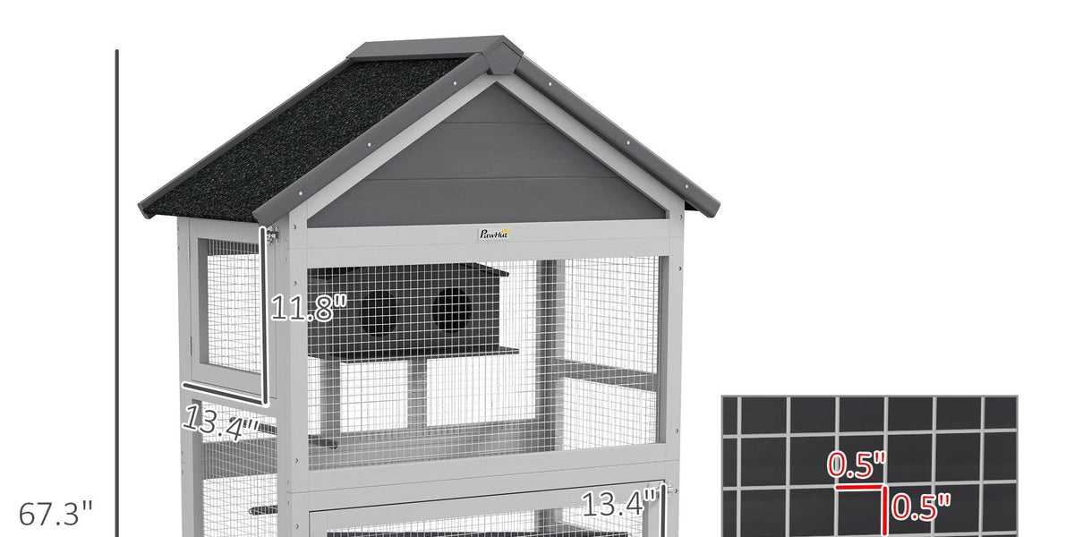 PawHut Wooden Bird Aviary with Slide-Out Tray, Birdhouse, Ladder, Perc