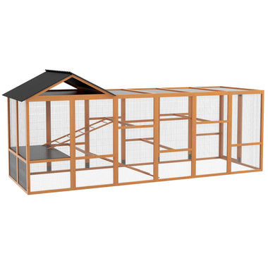 -PawHut Wooden Chicken Coop Run for 6 - 10 Chickens, Hen House Add-On with Storage & Perches, 49" x 48" x 12.5", Orange - Outdoor Style Company