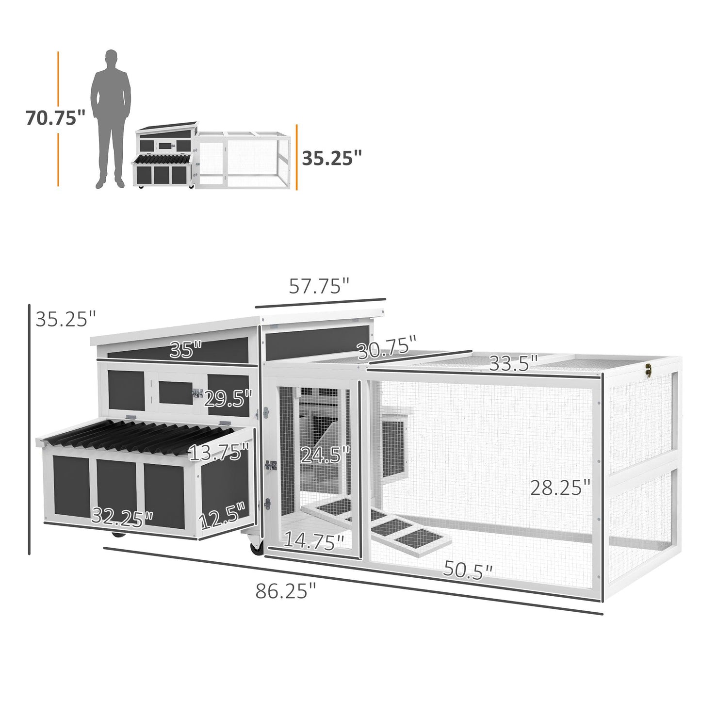 '-PawHut Wooden Chicken Coop with Nesting Box, Pull Out Tray, Run, Perches, Ramp & Windows for 6 Chickens, Hen House for Outdoor Backyard, Dark Gray - Outdoor Style Company