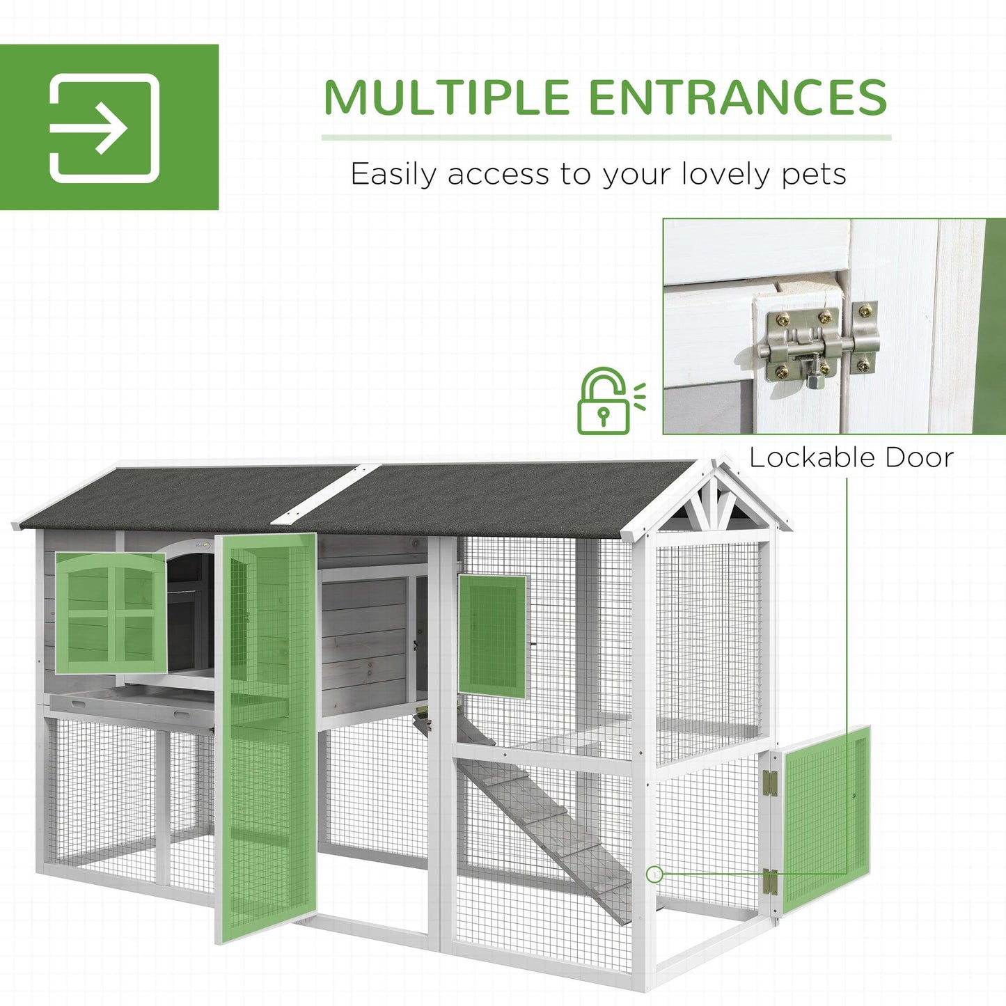 '-PawHut Wooden Chicken Coop with Run for 3-4 Chickens, Hen House with Nesting Box & Removable Tray, Outdoor Poultry Cage, 77.5" x 32.5" x 46", Gray - Outdoor Style Company