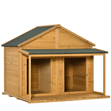-PawHut Wooden Dog House Outdoor for 2 Medium Small Dogs with Porch - Outdoor Style Company