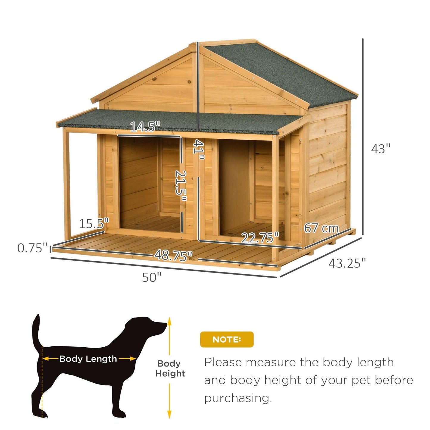 '-PawHut Wooden Dog House Outdoor for 2 Medium Small Dogs with Porch - Outdoor Style Company