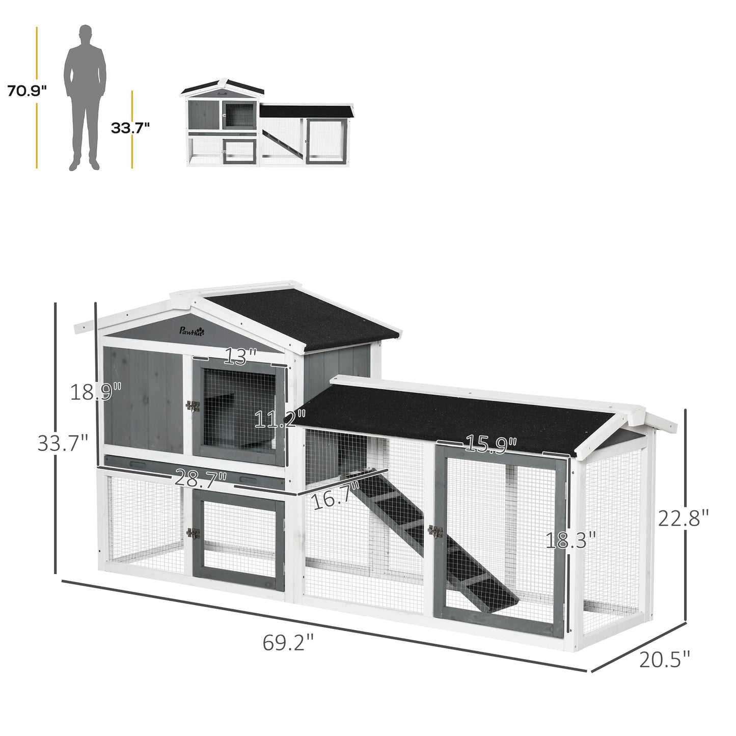 '-PawHut Wooden Rabbit Hutch with Run, Tray, Ramp for 1-3 Rabbits, Guinea Pigs, White - Outdoor Style Company