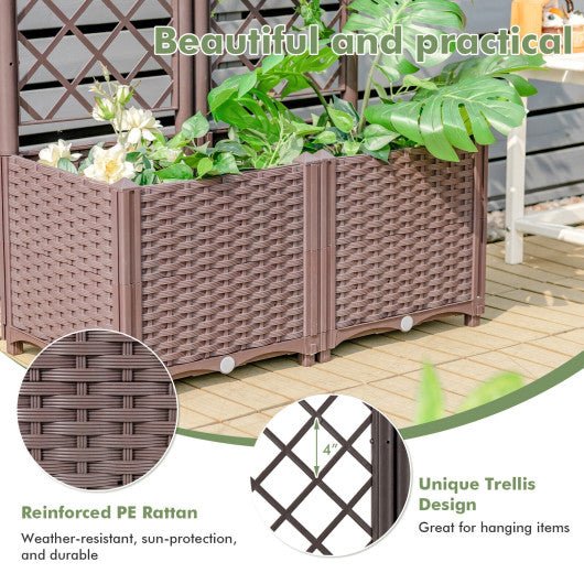  - PE Rattan Raised Garden Bed with Trellis Planter Box for Climbing Plants - Outdoor Style Company