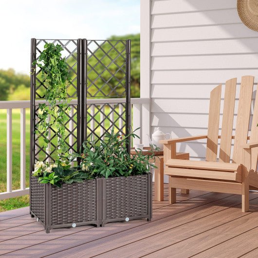  - PE Rattan Raised Garden Bed with Trellis Planter Box for Climbing Plants - Outdoor Style Company