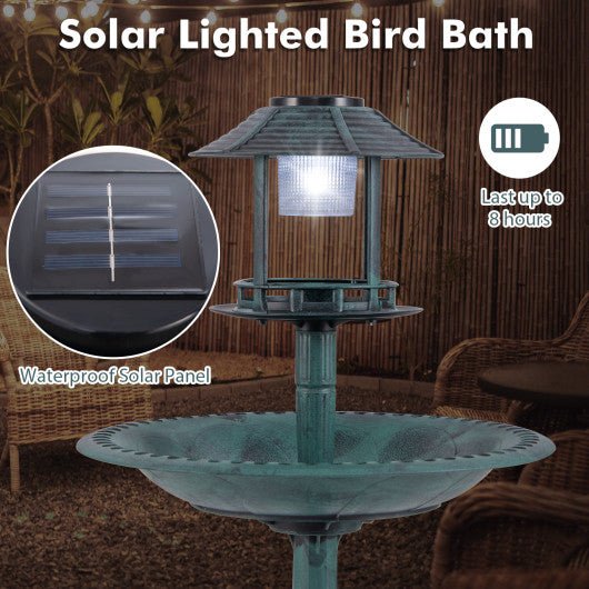  - Pedestal Bird Bath with Solar Light with Bird Feeder and Flower Planter - Outdoor Style Company