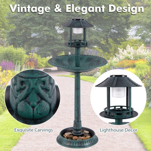  - Pedestal Bird Bath with Solar Light with Bird Feeder and Flower Planter - Outdoor Style Company