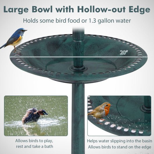  - Pedestal Bird Bath with Solar Light with Bird Feeder and Flower Planter - Outdoor Style Company