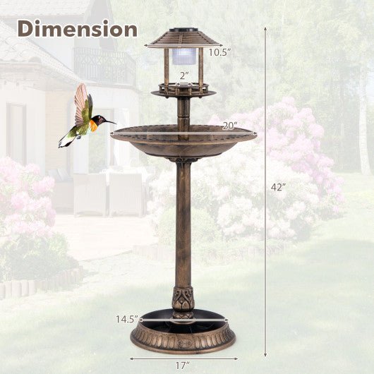  - Pedestal Bird Bath with Solar Light with Bird Feeder and Flower Planter - Outdoor Style Company