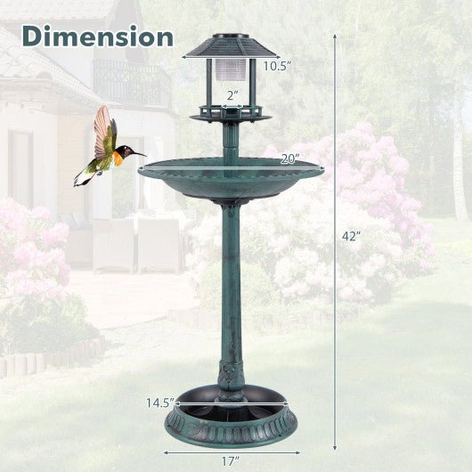  - Pedestal Bird Bath with Solar Light with Bird Feeder and Flower Planter - Outdoor Style Company