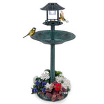  - Pedestal Bird Bath with Solar Light with Bird Feeder and Flower Planter - Outdoor Style Company