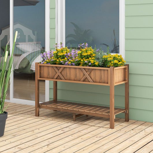  - Poly Wood Elevated Planter Box with Legs Storage Shelf Drainage Holes - Outdoor Style Company