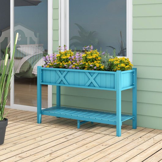  - Poly Wood Elevated Planter Box with Legs Storage Shelf Drainage Holes - Outdoor Style Company