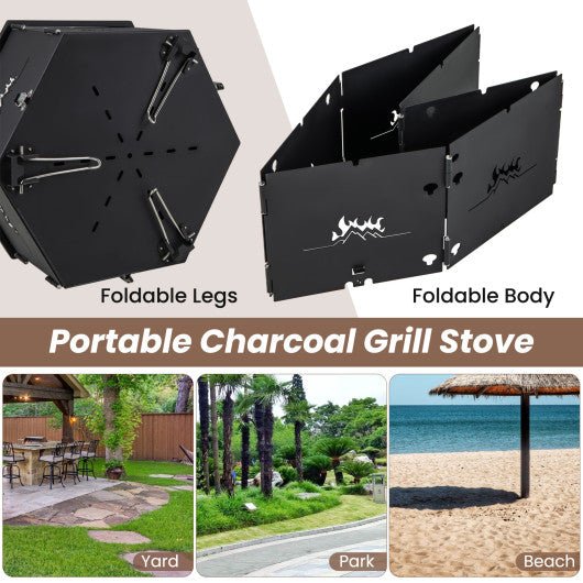  - Portable Charcoal Grill Stove Rotatable with Foldable Body and Legs with Handles - Outdoor Style Company