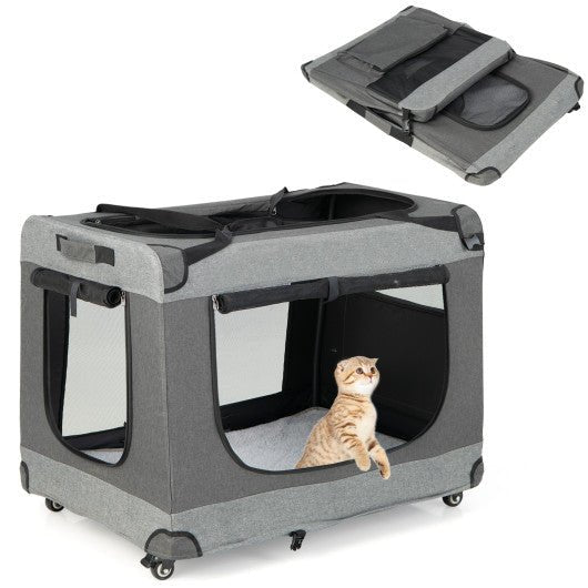  - Portable Folding Dog Soft Crate Cat Carrier with 4 Lockable Wheels - Outdoor Style Company